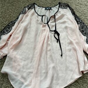 by & by Pink 3/4 Sleeve Tie Front Blouse